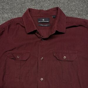 Hart Schaffner Marx Comfort Stretch Corduroy Button Long Sleeve Sz L Burgundy